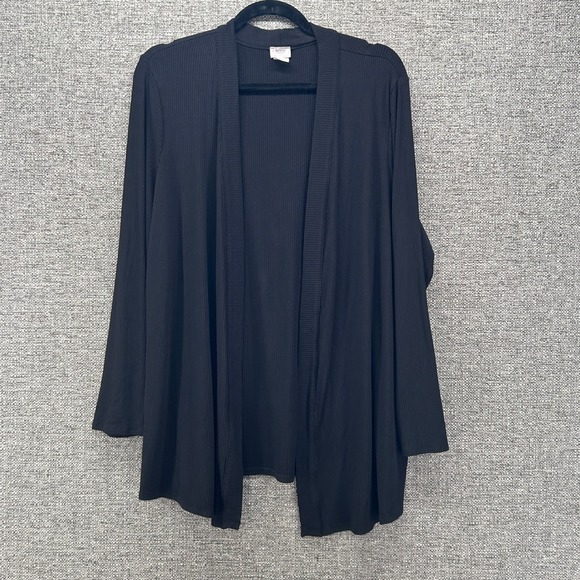Chicos Cardigan XL Black Open Front‎ Ribbed Knit Lightweight Stretchy Knit - Picture 1 of 10